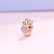 Autumn Rose Polished Pave Spacer charms fit Silver 925 jewelry beads charm bracelets DIY accessories for women Christmas gift