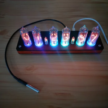 

IN14 Glow Tube Clock GPS Time Calibration Clock Infrared Remote Control Glow Clock with Wooden Shell