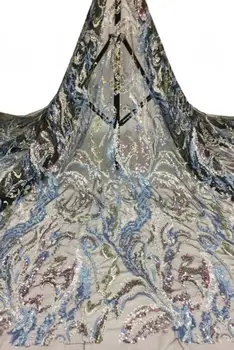 

Sat-38.8804 embroidered Mesh Tulle fabric Factory price sequins Nigerian lace fabrics