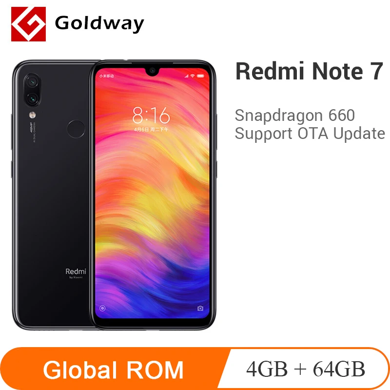 Мобильный телефон Xiaomi Redmi Note 7 с глобальной прошивкой 4 Гб ОЗУ 64 ПЗУ восьмиядерный