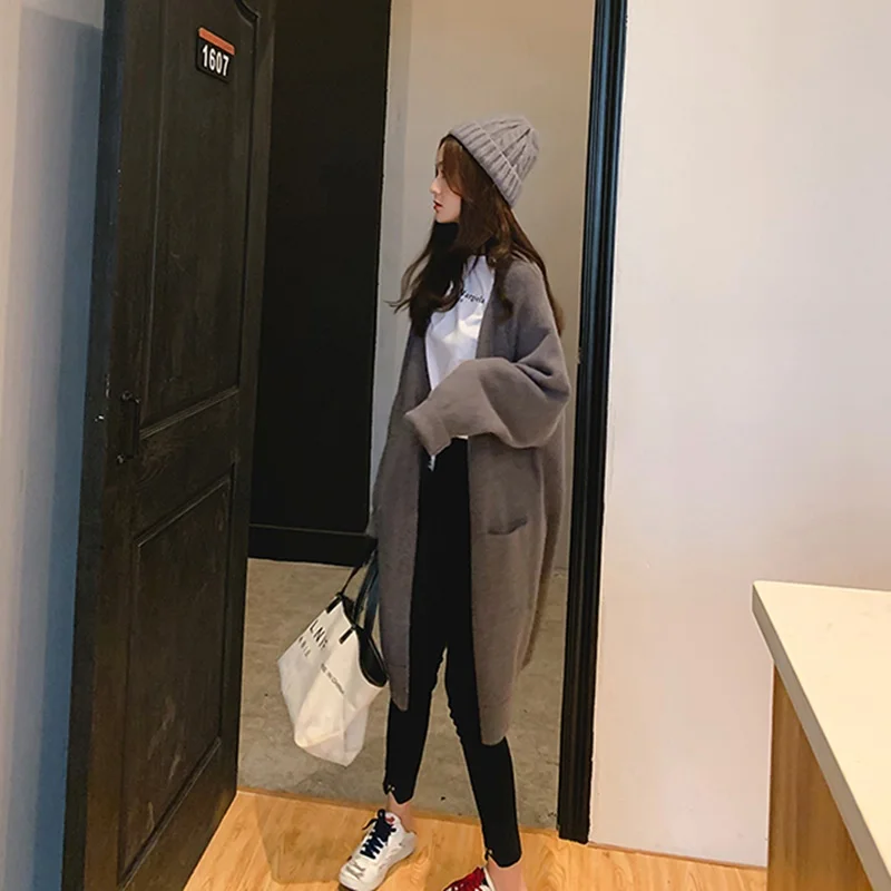 Women Sweater Long Soil Caridgan Sweaters 2019 New Knit Sweater Outwear Coat Korean Loose Pocket Loose Knitwear For Women DD2388