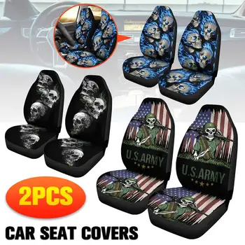 

1/2PCS 3D Skull Printing Universal Car Seat Cover Protector Auto Van Car Front Seat Protector Breathable Fit Most Vehicles Seats