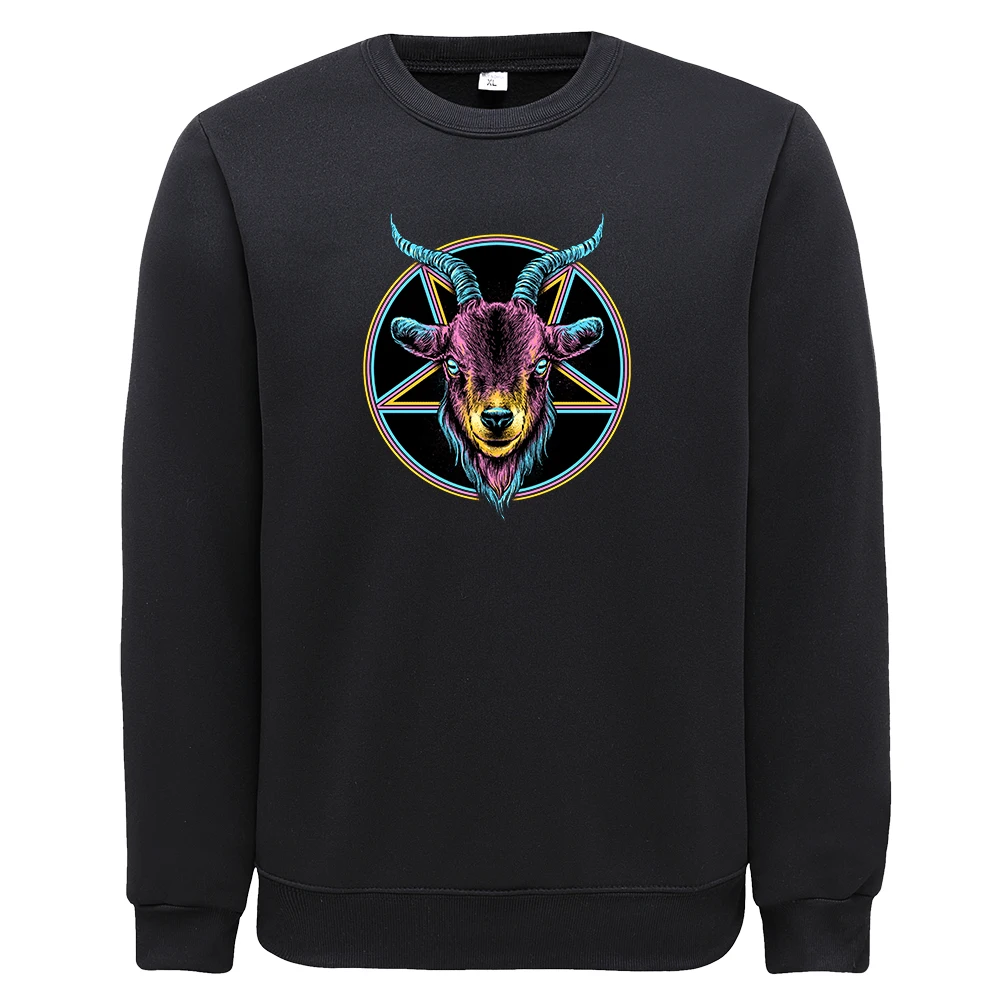 

Devil'S Incarnation Goat Printing Hoodies Soft Comfortable Tracksuit Thermal Vintage Male Sweatshirt Oversized O-Neck Men Hoodie