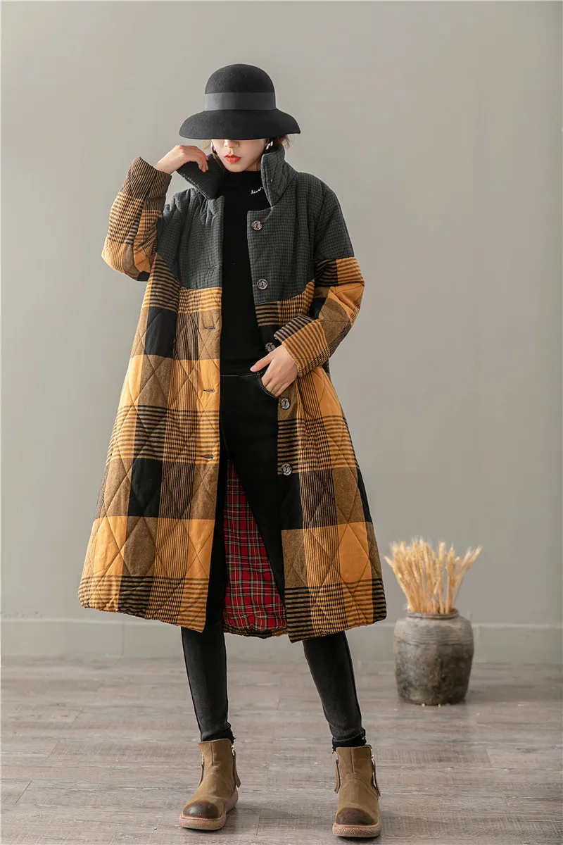 

Autumn And Winter Hooded Padded Coat Mid-length Loose And Plus-sized Literature And Art Retro Padded Cotton-padded Clothes Joint