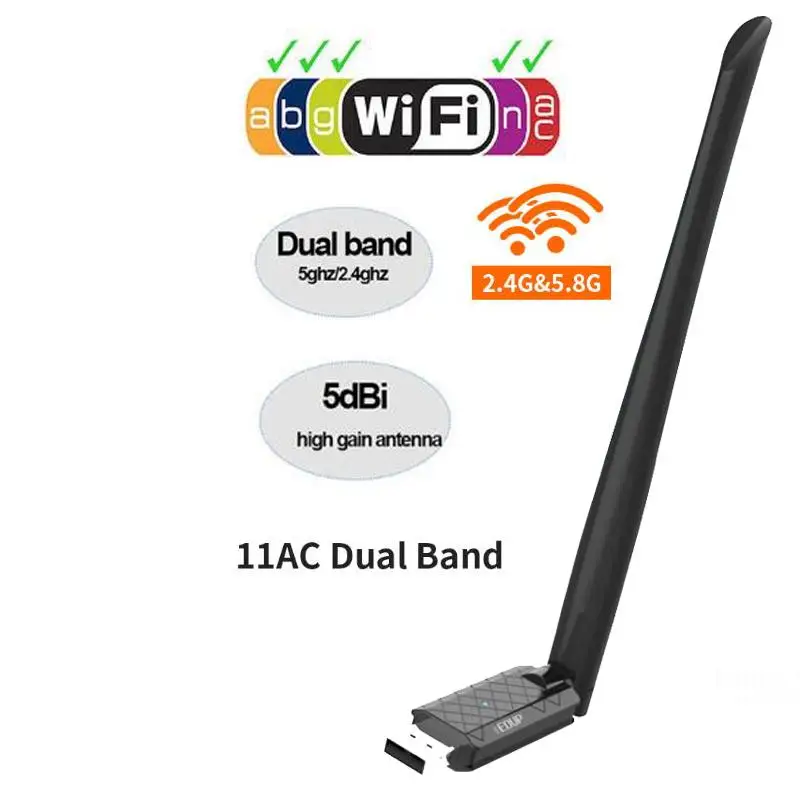 802.11AC 650 Мбит/с USB Wifi адаптер двухдиапазонный 5 ГГц 2,4 ГГц антенна Wi-Fi ключ USB Ethernet Сетевая карта для ноутбука Настольный