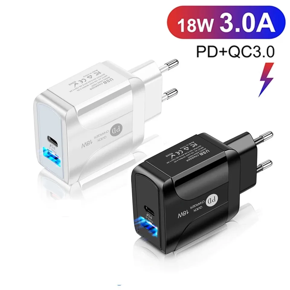 PD 18 Вт Dual USB Type C зарядное устройство для ноутбука MacBook Air iPad iPhone 11 12 mini Pro Samsung S20 Huawei