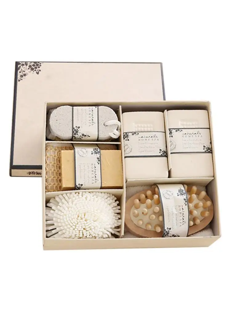 

Spa Essentials Bath Set With Pumice Stone Sponge Wooden Massager Brush Soap Gift Set Perfect Gift High Quality Quick Delivery
