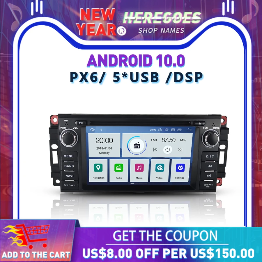 Автомобильный DVD-плеер Carplay DSP PX6 на Android 10 0 с GPS Wi-Fi Bluetooth для Jeep Compass Commander Wrangler Chrysler
