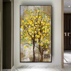 Morden Large Canvas Wall Art Yellow paint Wall Pictures Handpainted Flowers Tree Abstract Oil Painting For Live Room Home Decor