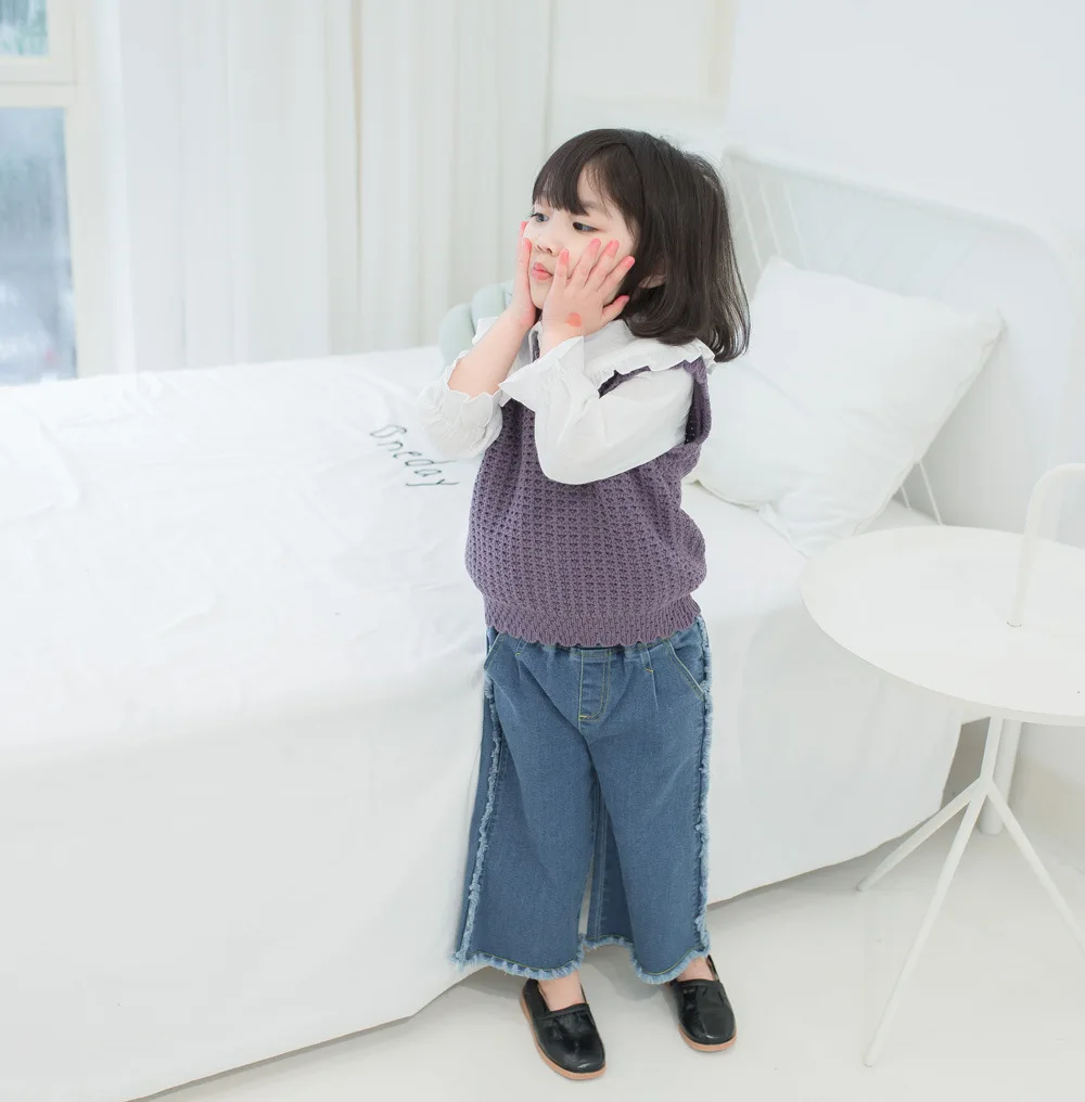 Virgilkids/вязаный жилет в Корейском стиле для девочек, детский трикотажный жилет