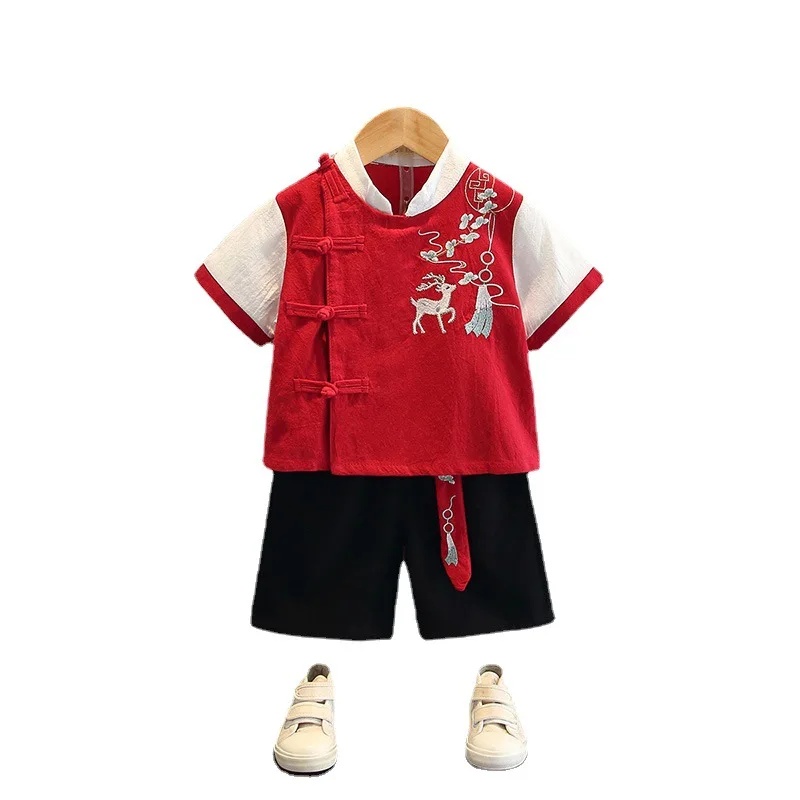 Hanfu boys' summer short sleeve Chinese style retro suit boys' Antique summer costume two-piece children's Tang suit