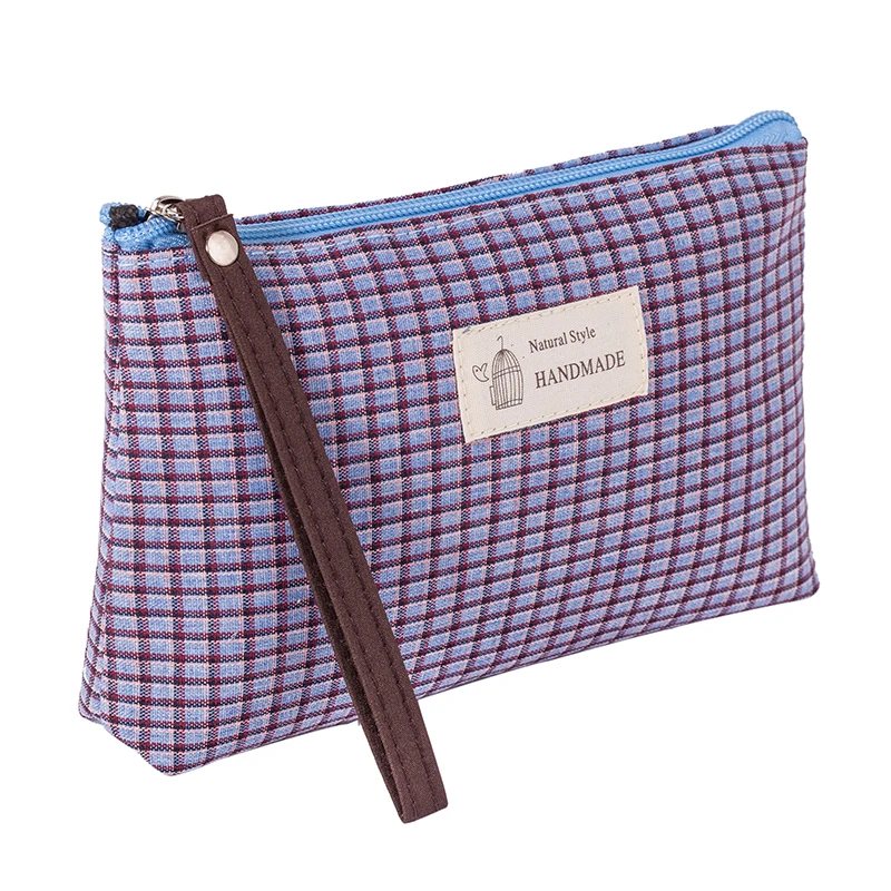 

Casual Canvas Travel Cosmetic Bag Lattice Portable Zipper Storage Hand Carry Washing Pouch