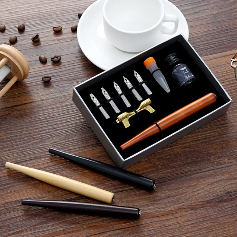 

Calligraphy Fountain Dip Pen + 5 Nibs Ink Kit Gift Box for Lettering Sketching