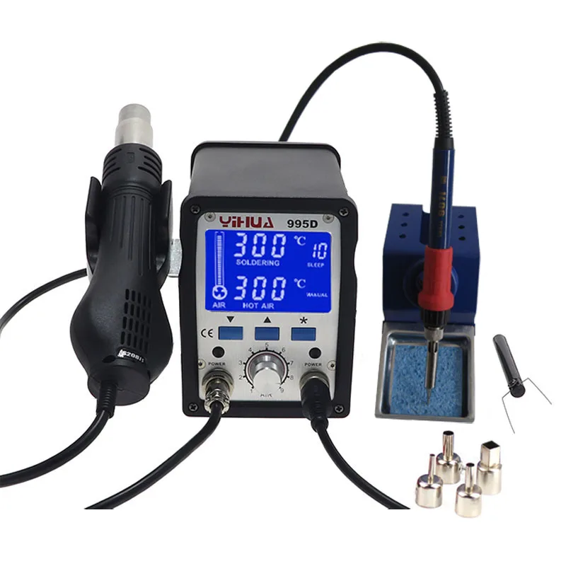 US $137.13 220V YIHUA 995D SMD Hot Air Gun Rework Soldering Station with Largescreen LCD Display