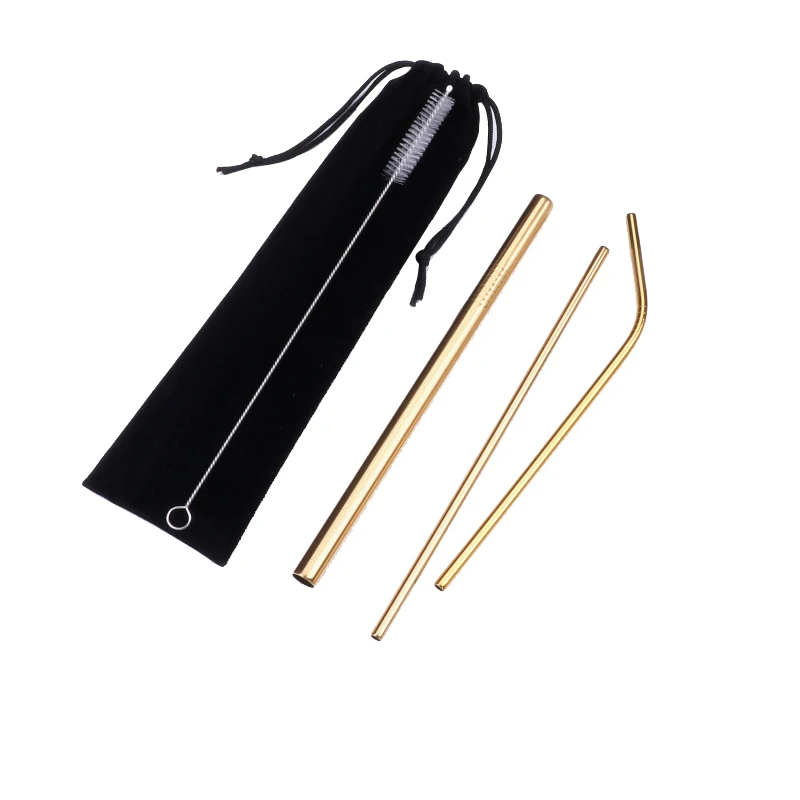 4pcs gold Нержавеющая сталь питьевой соломы Портативный Телескопическая Солома для путешествий многоразовый складной стакан соломы с чехлом кисти Бар Инструмент - Цвет: 4pcs gold