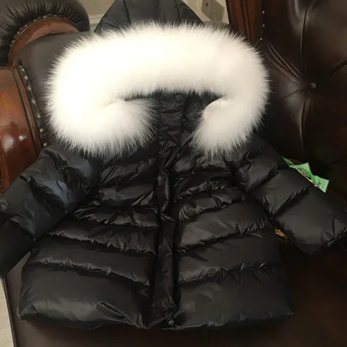 Высокое качество, зимнее пуховое пальто для девочек Детская куртка с капюшоном с натуральным лисьим мехом, детская плотная верхняя одежда для девочек и мальчиков, топы, парки - Цвет: 0012