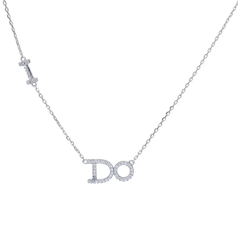 

S925 Silver Advertising Necklace Women's Simple Versatile I DO Diamond Set Lettered Choker Valentine's Day Gift