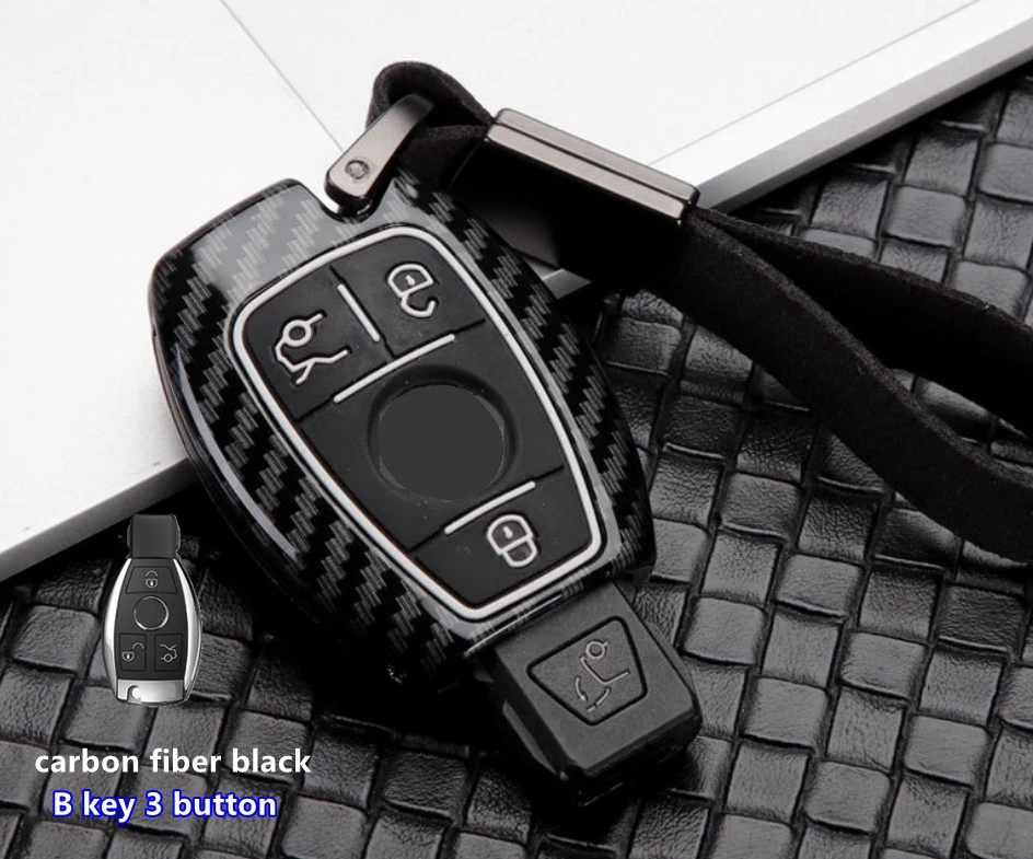 B key Автомобильный карбоновый чехол для ключей для Mercedes Benz CLS CLA GL R SLK AMG A B C S Class Для AMG Автомобильный ключ - Название цвета: B key