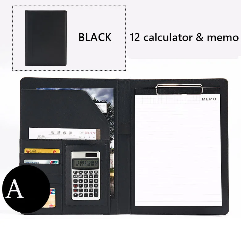 Black-A Папка для файлов формата А4 с калькулятором, многофункциональный бумажный органайзер для файлов, блокноты для документов, портфель, сумка для документов, деловые принадлежности - Цвет: Black-A