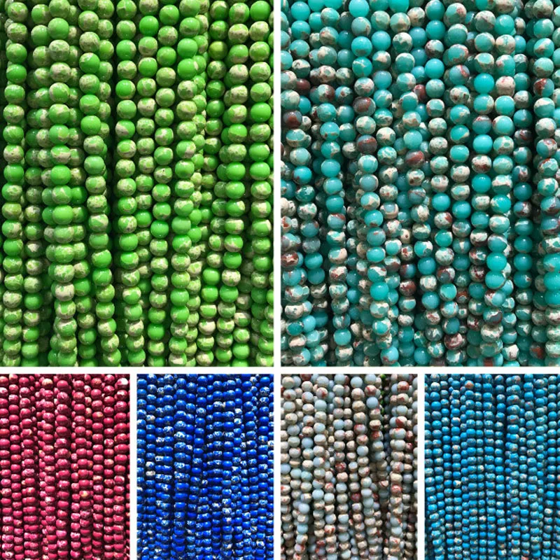 

Yanqi 8mm 48pc Natural Stone Green blue mperor Beads Stone Round Spacer Beads for jewelry making Diy Bracelet