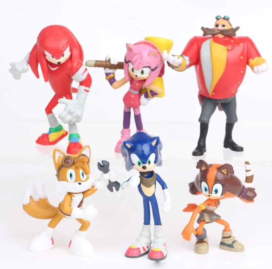 Супер Sonic зубная щётка фигурку высокое качество Kawaii Эми Ежик хвосты металлическая фигурка Sonic Пластик модель детский день рождения фигурка торта модель игрушки - Цвет: 6pcs set 1