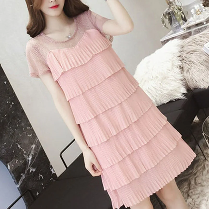 

Chiffon Women Dresses Summer 2019 Plus Size 3XL 4XL Slim Dresses For Woman Solid Black Midi Dresses Mujer A426