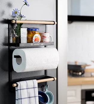 

Kitchen storage rack magnetic refrigerator rack storage for roll paper kitchen accessories multi function wall shelf rack