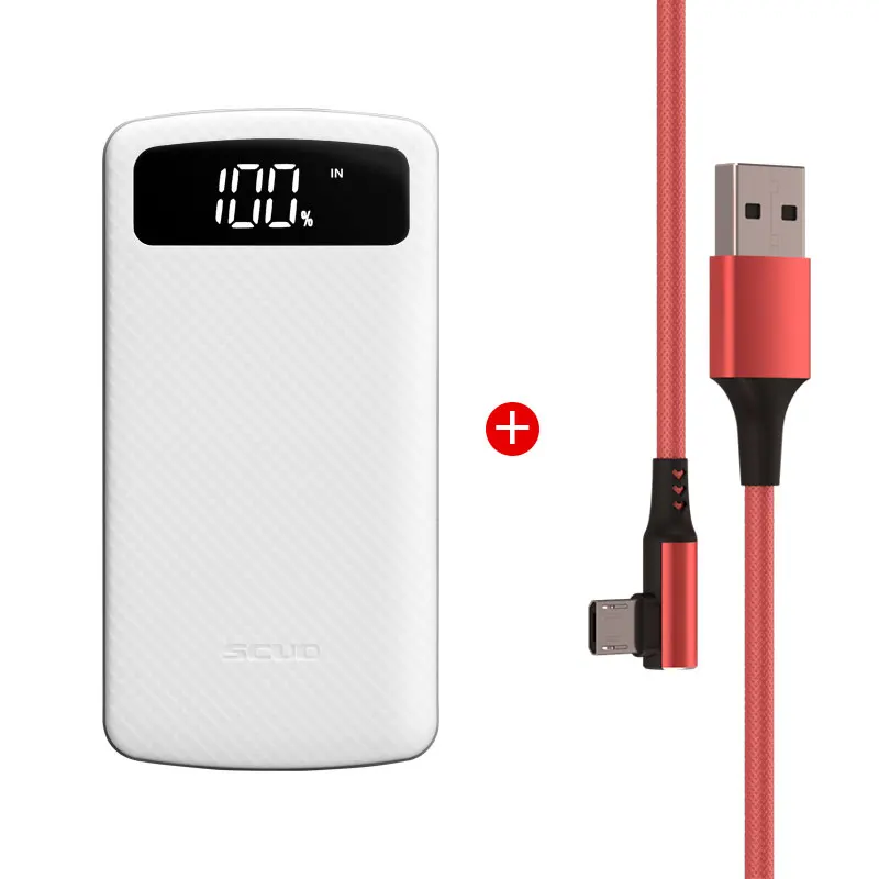 Портативное Внешнее зарядное устройство SCUD power Bank 10000 мАч+ usb-кабель type-C для передачи данных с ЖК-дисплеем Dual USB для телефонов и планшетов - Цвет: Wpowerbank-red cable