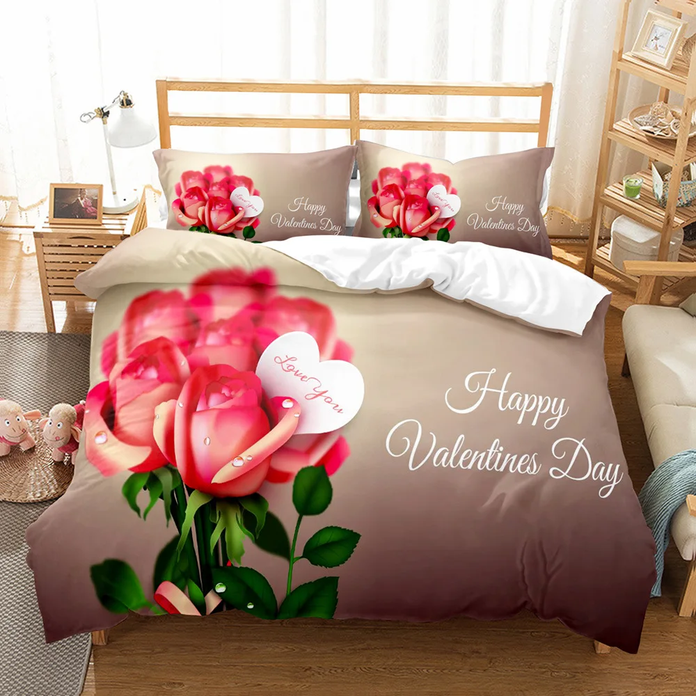 Romantic Rose Bedding Set Nordic Duvet Cover 220x240 King Size Colorful Quilt Cover Modern Cat Wolf Print Pillowcase No Sheet