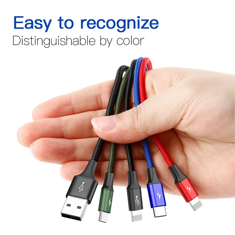 Baseus 3 в 1 USB кабель для iPhone samsung Xiaomi мульти Быстрая зарядка зарядное устройство usb type C type-c Micro USB кабель для мобильного телефона