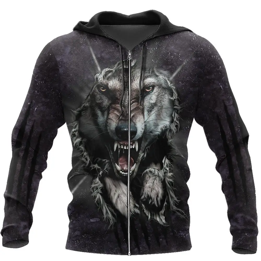 Wolf 3D All Over Printed Men Hoodies Sweatshirt Unisex Streetwear Zipper Pullover Casual Jacket Tracksuits KJ0185