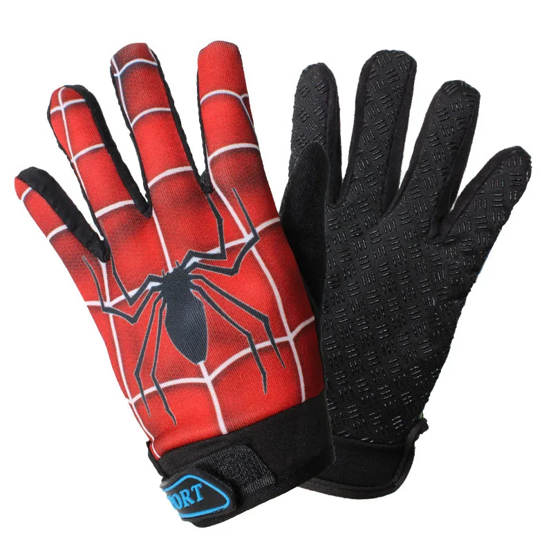 Детские перчатки для верховой езды на полный палец, велосипедные перчатки для детей, противоскользящие, перчатки для скалолазания, для мальчиков, Мстители, Человек-паук - Цвет: Spider