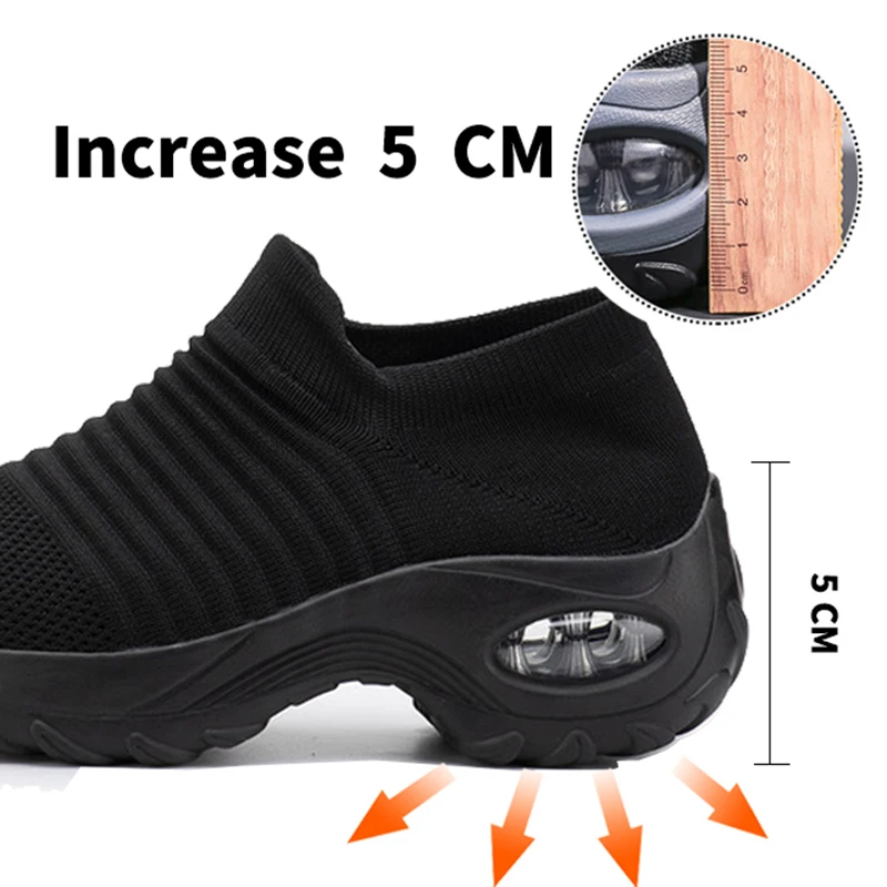 Women Tennis Shoes tennis shoes Air Cushion 5CM Height Increase Sports Sneakers Breathable Female Walking Sock Shoes Thick Bottom Platforms