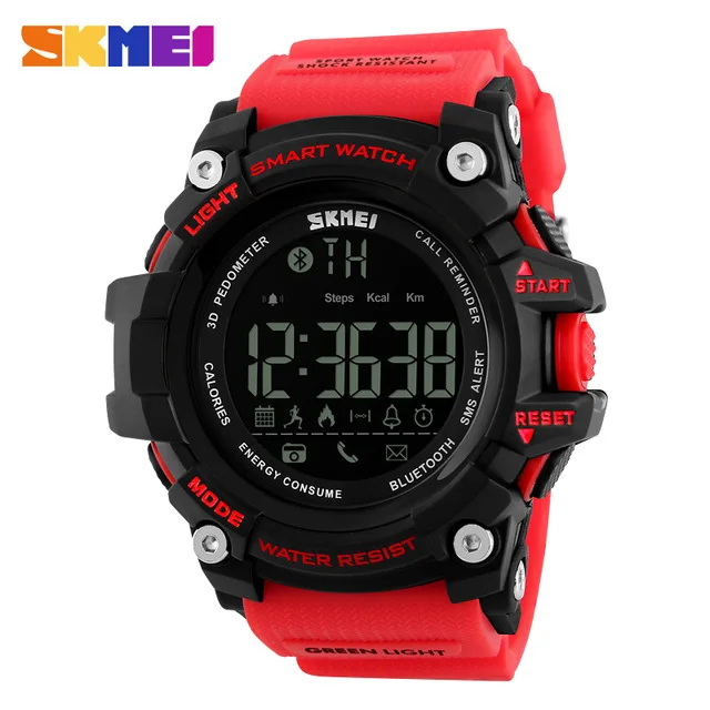 Red Watch SKMEI Bluetooth умные цифровые часы для мужчин спортивные водонепроницаемые напоминания о звонках мужские s часы EL подсветка наручные часы Мужские часы - Цвет: Red Watch