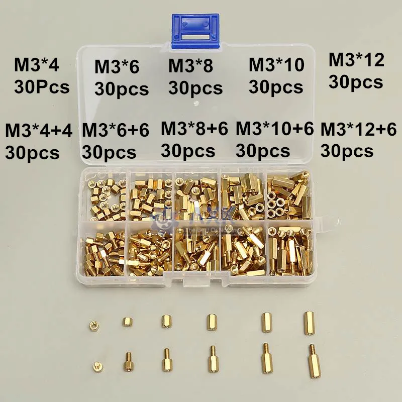 

300Pcs M3 Male-Female Brass Hex Column Standoff Support Spacer Pillar For PCB Board 3mm Nuts Screw Pillars Set