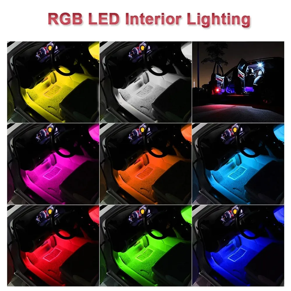 4PCS Car RGB USB 36 LED Light Strip Interior Atmosphere Neon Lamp Remote Control
