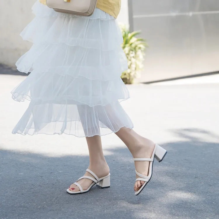 

2020 Summer Online Celebrity-Fairy-Style High-Heel Slippers Large Size Chunky-Heel Sandals Outer Wear WOMEN'S Sandals T3575