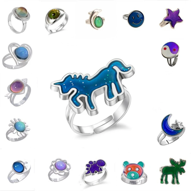 Кольцо с единорогом меняющим цвет в виде животных для женщин детей чувства