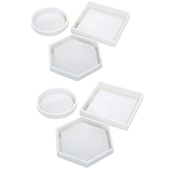 

6 Pack Silicone Coaster Molds Including Square, Hexagon, Round Molds - Silicone Resin Mold, Clear Epoxy Molds For Casting With R