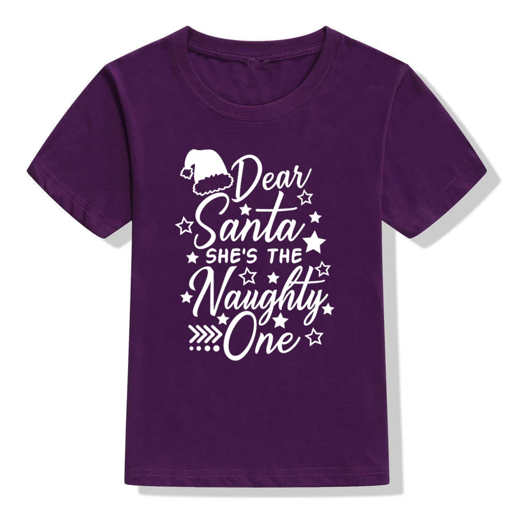 Детская Рождественская футболка с надписью «Dear Santa She Is The Naughty Ones» забавные рождественские футболки с графикой для мальчиков и девочек, детские вечерние футболки, Прямая поставка