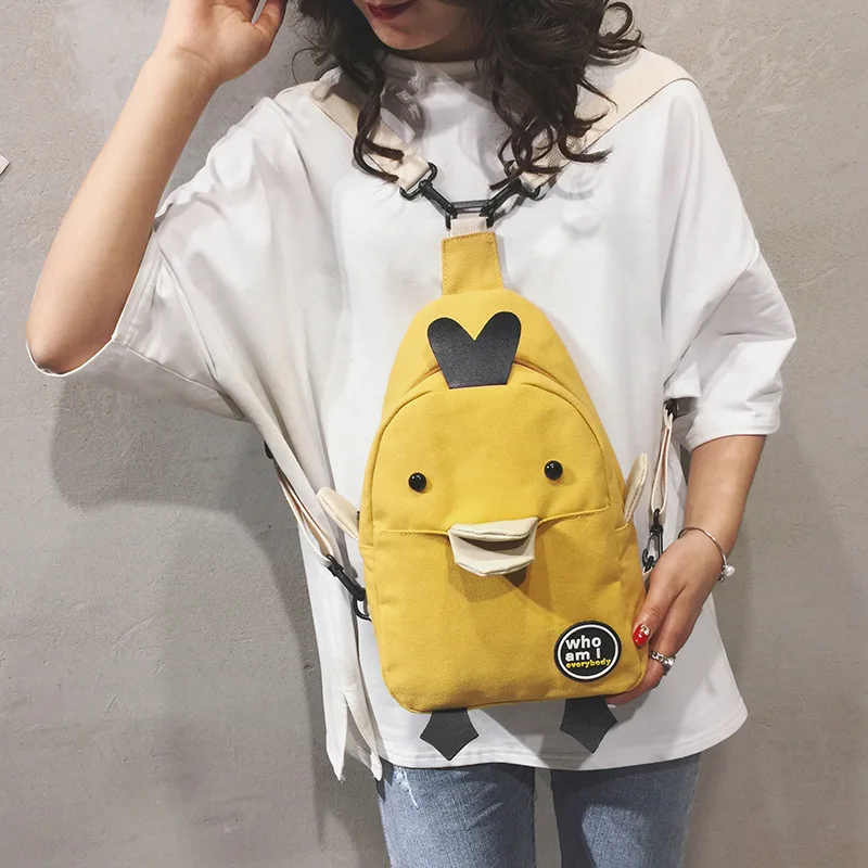 

2019 new canvas duck shoulder bag cute cartoon shoulder slung student bag