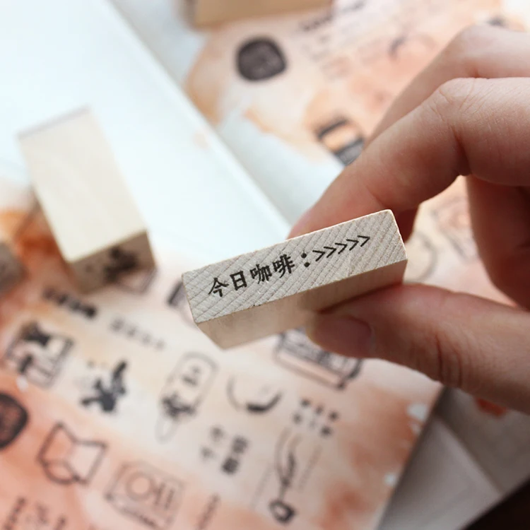 19 шт./компл. винтажные Кофейни деревянные штампы DIY деревянные резиновые штампы для stationery канцелярские принадлежности Скрапбукинг Стандартный штамп