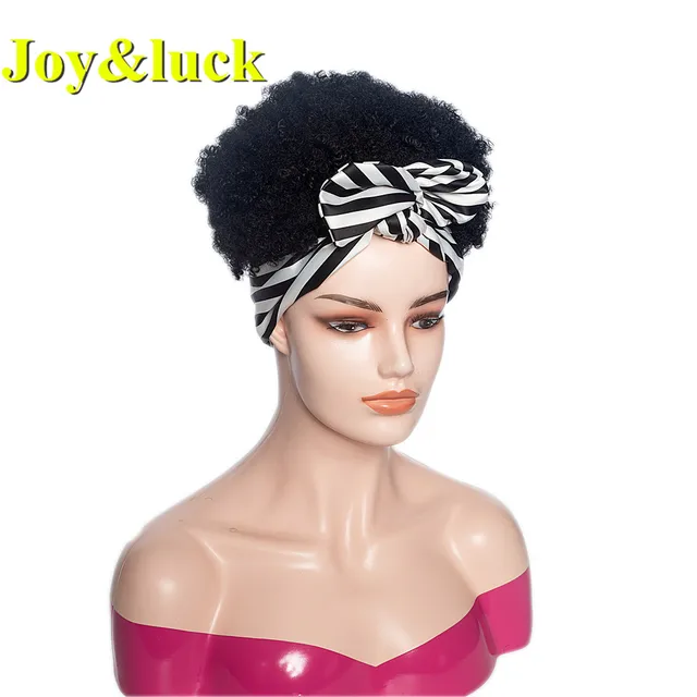Headband Synthetic Wig Short Afro Kinky Curly Hair Wigs For Black Women Fluffy Curls Hairband African Turban Wrap Hair 59