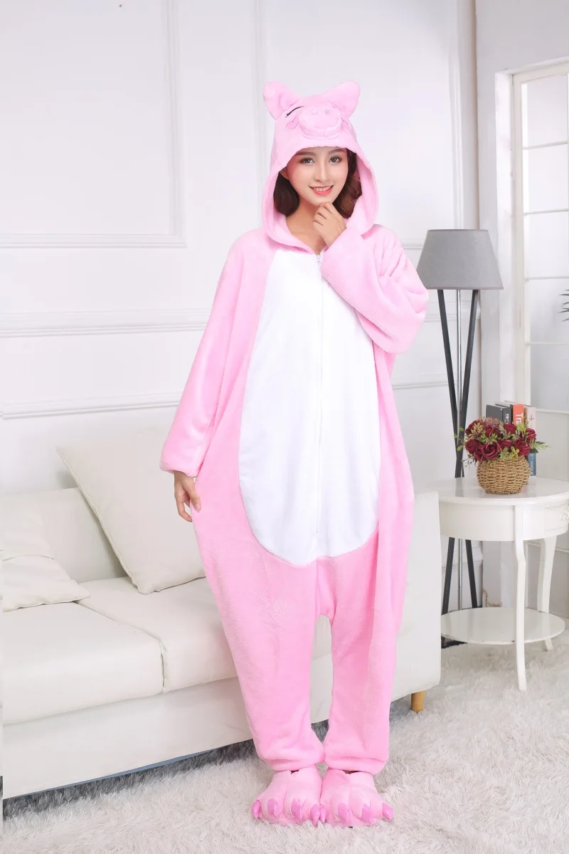 Cartoon Kigurumis With Slippers Women Girl Cute Onesie Zipper Sleepwear  Pig Pajama Christmas Festival Animal Suit