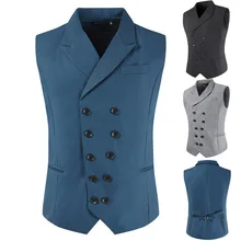 Fashion Large Size Fashion Collar Double Breasted Slim Fit Gentleman Waistcoat Men's Sleeveless Suit Waistcoat
