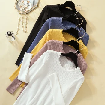

2019 Women's Sweaters O-Neck Long Sleeve Slim Warm Bottoming Knitted Autumn Winter Basic Sweater Korean Minimalist Ladies Tops