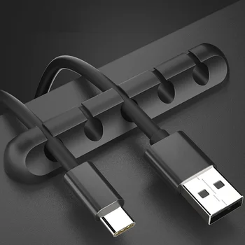 

USB Cable Organizer Wire Winder Earphone Holder Cord Clip Office Desktop Phone Cables Silicone Tie Fixer Wire Management