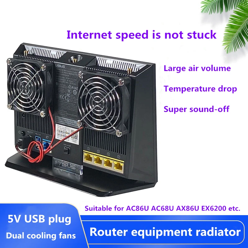 Ventilador de Refrigeração Ultra Silencioso Ventilador Duplo Alto Volume de ar Plugue Usb Adequado para Rt-ac68u Ac86u Ex6200 Radiador Roteador sem Fio 5v