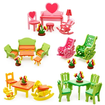 

1 Set Colorful 3D Furniture Puzzle Toy DIY Wooden Miniature Doll House Furniture Model Toys for Kid Toddlers Christmas Gifts