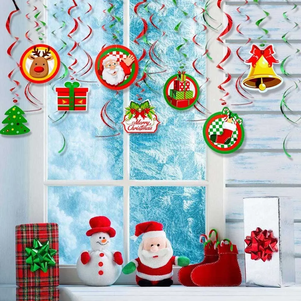 30pcs Merry Christmas Party Decoration Hanging Swirls Cards Spiral Ornament Party Celebration Photo Prop Christmas Xmas Supplies